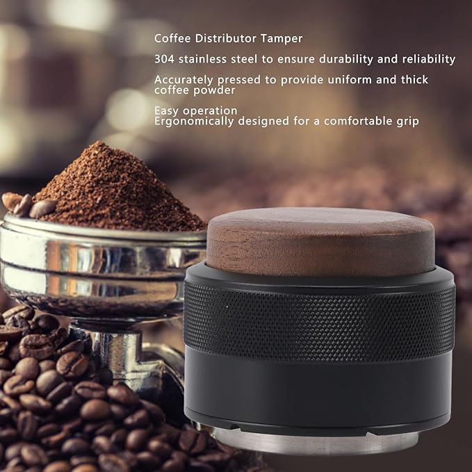 Coffee Distributor and Tamper, Dual Head Coffee Leveler Fits for Portafilter, Espresso Hand Tamper, Professional Adjustable Depth Espresso Hand Tamper(58mmblack)