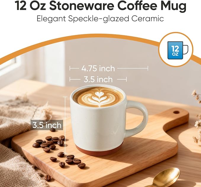 E-far Ceramic Coffee Mug Set of 4, 12oz Stoneware Coffee Cup with Handle, Porcelain Tea Cups, Modern Farmhouse Latte Mug Gift Set for Women & Men, Microwave Safe, Speckled Multicolor - Image 2