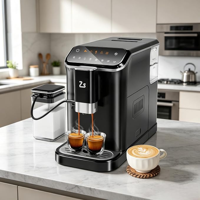 Jojoka 20 Bar Fully Automatic Coffee Machine with Grinder & Frother | Touchscreen control, 15 adjustable grind settings, dual boiler, 1.5L removable water tank, automatic milk frother by Jojoka