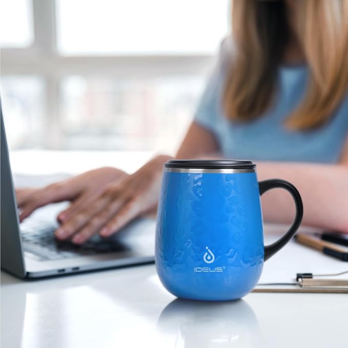 Ideus 16 oz (470 ml) Insulated Coffee Mug with Handle and Lid, Double Wall Stainless Steel Vacuum Thermal Coffee Mug, Travel Coffee Cup Thermal Cup for Home and Office (Leopard Blue) - Image 6