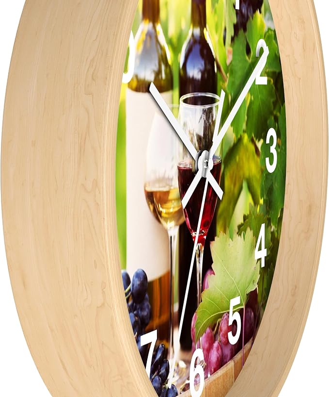 Mozingo ~ Wine Clock for Kitchen Bar Wall It's Wine O'clock Silent Time Gift Home Decor Made In USA, 10" (Hour Marks - Numbers, Clock Frame Color - Natural Wood, Wine Theme #03) - Image 2