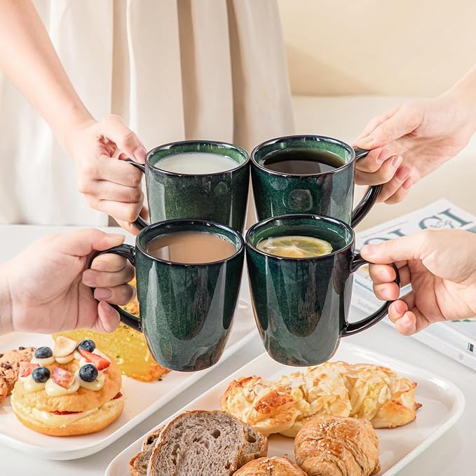 vancasso STARRY Ceramic Coffee Mug Set of 6, 12 Oz Tea Cups with Handle for Latte, Tea, Cappuccino, Milk, Cocoa, Microwave&Dishwasher Safe, Green - Image 7