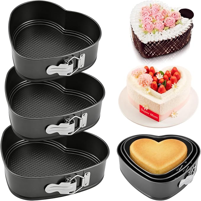 Springform Pan Set of 3 (7,8,9 Inch) - Heart Shaped Leakproof Cheesecake Pans with Removable Bottom, Nonstick Carbon Steel Cake Tin for Valentine‘s Day, Anniversary Baking(SIZE:Heart Shape) by Unknown