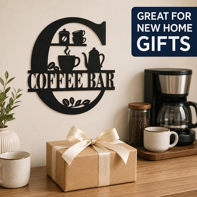 Coffee Bar Metal Wall Decor, Farmhouse Kitchen Sign, 14 Inch | Matte black metal COFFEE BAR sign with pre-drilled holes for kitchens, coffee stations, cafés, and farmhouse wall decor. - Image 3