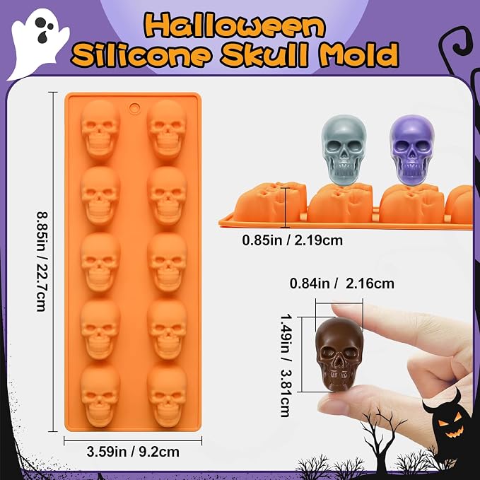 Skull Chocolate Molds, 2 Pack Halloween Skull Candy Molds 20 Cavity | Non-Stick Skulls Silicone Mold for Gummy Jelly Ice Cube 3D Cookies Cupcake Decora, Halloween Party, Pirate Birthday, Gothic - Image 2