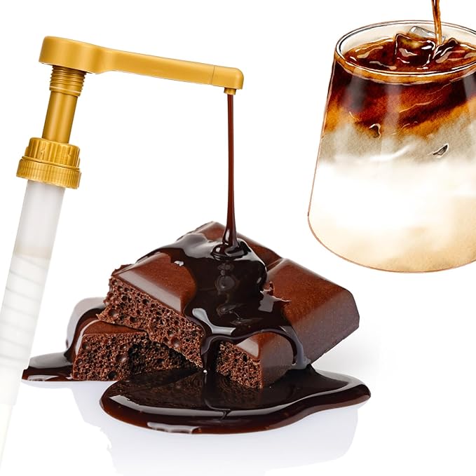 Tanlade 3 Pcs Coffee Syrup Pump Dispenser Sauce Dispenser Pumps for Syrup Bottles 64 Oz, Gold