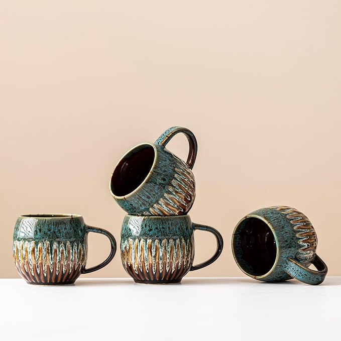 Large Ceramic Coffee Mug - 13oz Tea Cup, Blue, Set of 4 | Large Tea Mug, Microwave Safe, Dishwasher Safe - Image 8