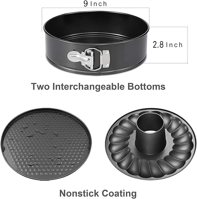Mingcao 9 Inch Springform Pan, Nonstick Cake Pan, Heavy Duty Cheesecake Pan, Ice-Cream Cake Pan, 2 in 1 with Removable Bottom and Quick-Release Latch for Oven Baking - Gray - Image 2