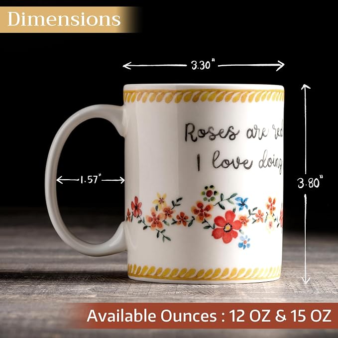 Maison d' Hermine Coffee Mug with Handles Tea Cups (15 Ounce, Pack of 1) | Fine Bone China Coffee Mugs for Hot Beverages Cappuccino Latte Home Spring Summer -Happy Florals - Sweety Roses Are Red - Image 4
