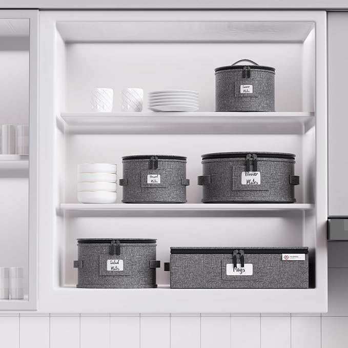 China Storage Containers,4 Piece Set,Hard Shell Moving Boxes for Dishes,Plate,Dinnerware,Saucers Quilted Organizer Dividers for Packing Fine China Storage Containers,Grey - Image 5