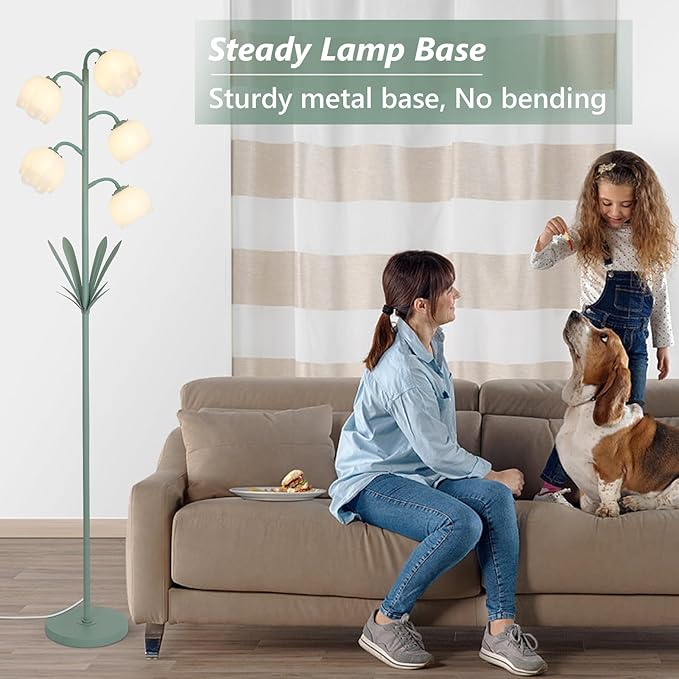 5-Lights Flower Floor Lamp with LED Blubs, Green Modern Floor Lamps for Living Room, Adjustable Standing Lamps for Bedroom Reading, Corner Tall Lamp Tree Stand Up Lamp for Office Home Decor - Image 5