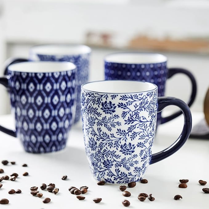 Selamica 16 oz Ceramic Coffee Mugs Set of 6, Ceramic Tea Cup with Handle, Dishwasher oven microwave safe, Vintage Blue - Image 3
