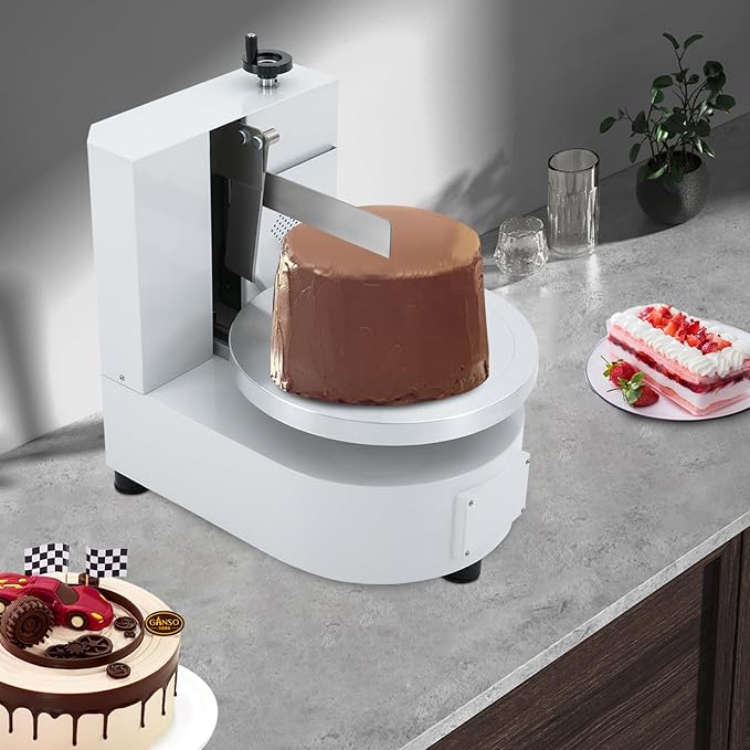 Cake Decorating Coating Machine with Graduated Scraper, 0-200RPM Rotating Speed Cream Spreading Automatic Frosting Turntable for 4-12inch Cakes (White)