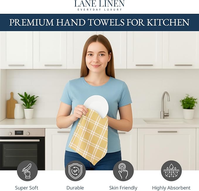 LANE LINEN Cotton Kitchen Towels Set, 4-Pack – Absorbent, Quick-Drying Dish Towels, 18" x 28" - Yellow - Image 2