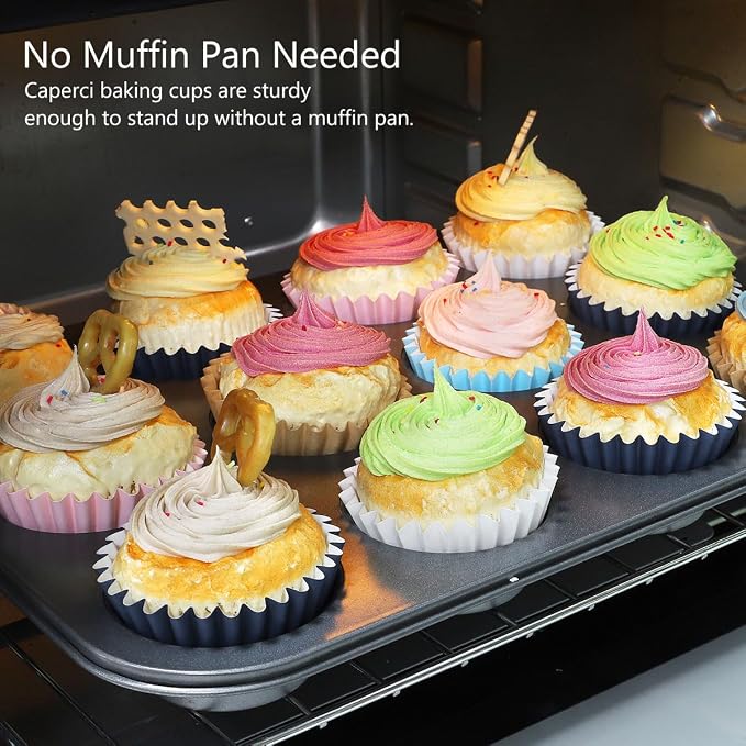 Caperci Grease-Resistant Standard Cupcake Liners 150 Counts - Heavy Duty Paper Muffin Baking Cups, Odorless, No Muffin Pan Needed, Easily Peels (Navy Blue) - Image 4