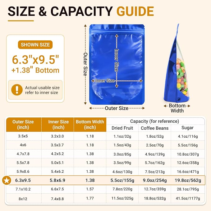 ANZNKU 100PCS Mylar Bags Resealable Small Smell Proof Bags(Blue, 6.3x9.5) | Stand Up Foil Pouches Clear Window, Sealable Bags for Small Business Packaging Snack Party Favors Candy Treats Food Storage - Image 2