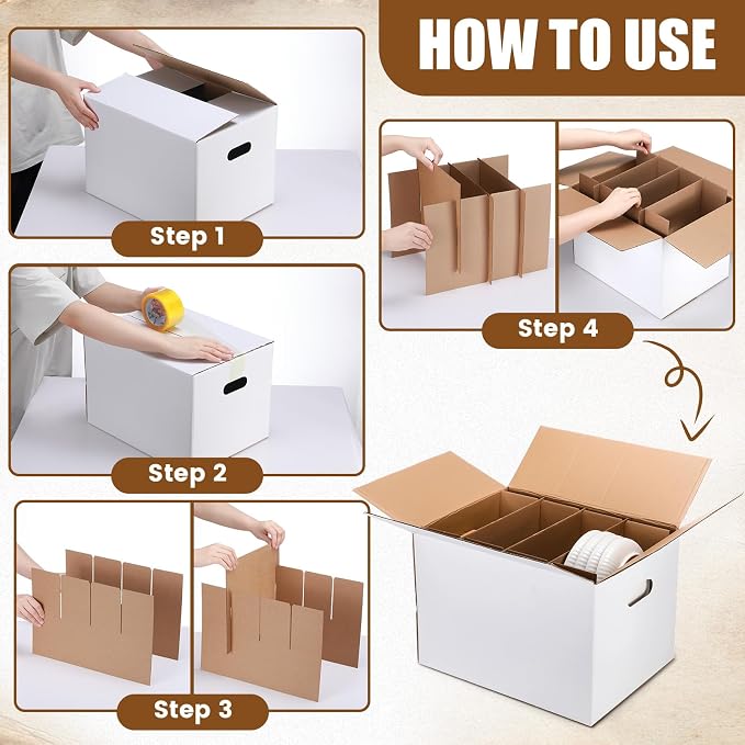 MotiMind 4 Sets Dish Moving Boxes with Divider Kits 15 x 12 x 10 Inches Dish Packing Box Kitchen Moving Boxes with 18 Foam Pouches for Dishes China Packing Supplies - Image 5