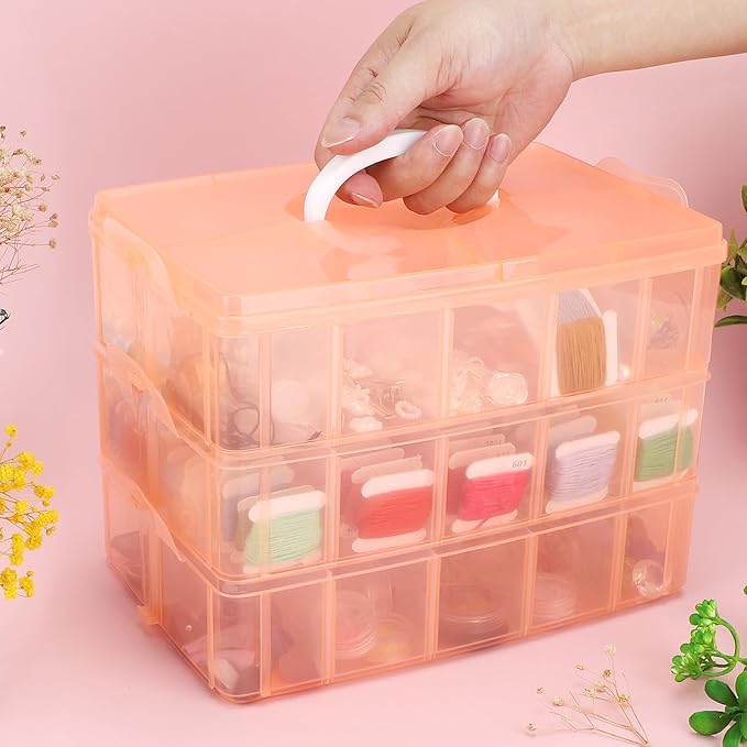 3-Tier Stackable Storage Container Box, Large Bead Organizers with 30 Adjustable Compartments, Plastic Storage Bin for Art Supplies, Jewelry, Toys, Stickers， Nail, Embroidery, Hair Accessories