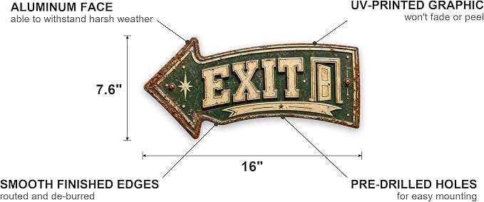 Exit Left-Pointing Arrow Sign — Die-Cut Metal Directional Wall Decor | powder-coated metal, vintage, durable print, ready to hang - Image 2