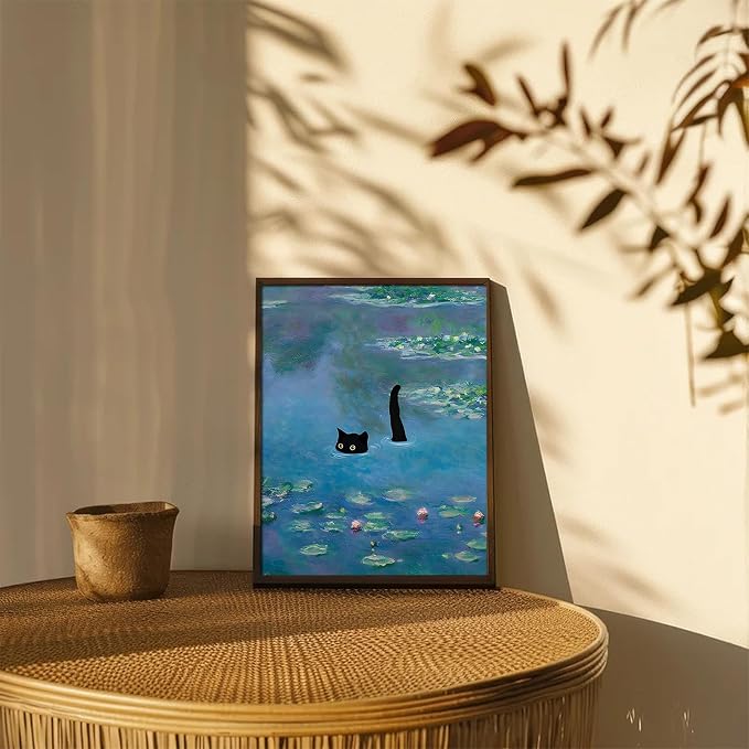 XOCUUI Cat Wall Art Monet Prints Vintage Canvas Wall Art Funny Cat in Water Lilies Posters for Room Bedroom Living Room Bathroom Wall Decor Aesthetic (Size: 11''x14'') - Image 7