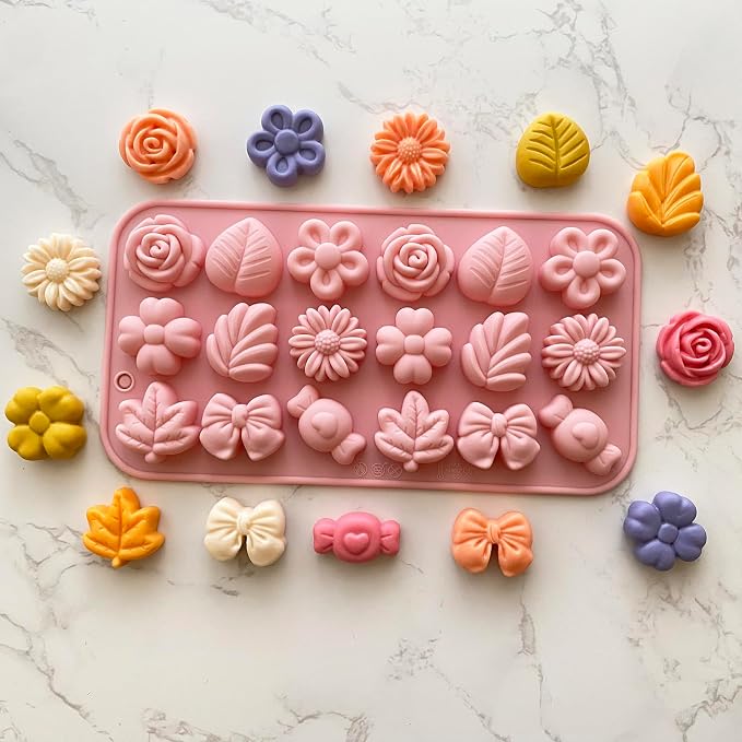 Flower Candy Molds Silicone 2PCS Daisy Flower Chocolate Molds Tulip Flower Mold Bow Tie Leaf Jello Molds Ice Mold Pudding Molds Soap Molds Cookie Molds for Desserts Making - Image 5