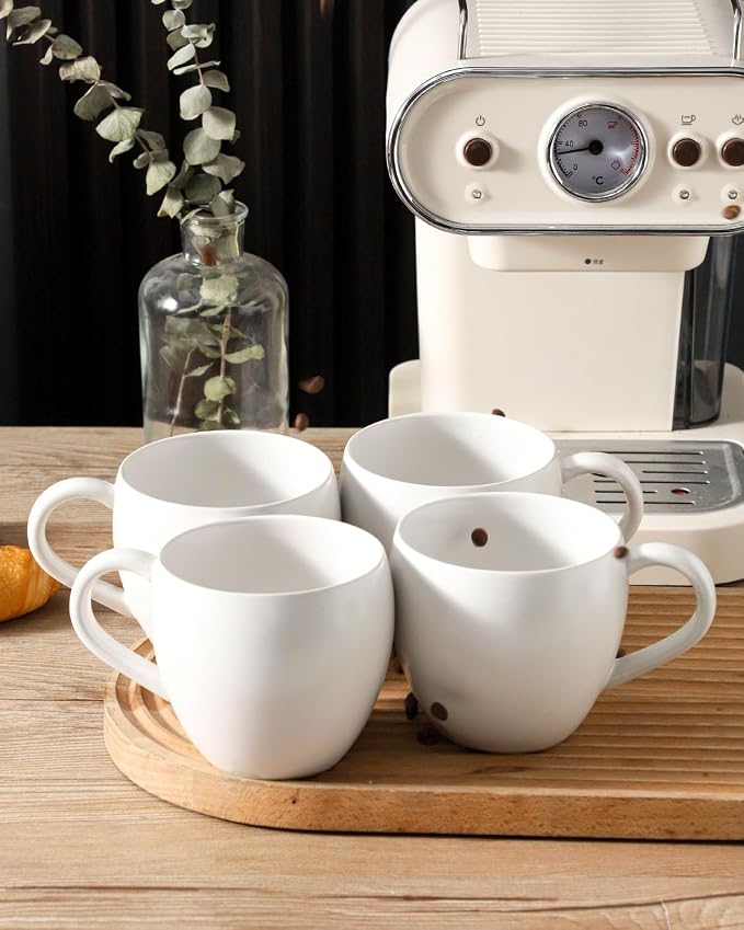 Coffee Mugs Set of 4, Stoneware 16 oz Coffee Cups for Latte, Tea, Milk, Cappuccino, Ceramic Tea Cups for Housewarming Wedding Gift, Microwave & Dishwasher Safe, Matte White - Image 5