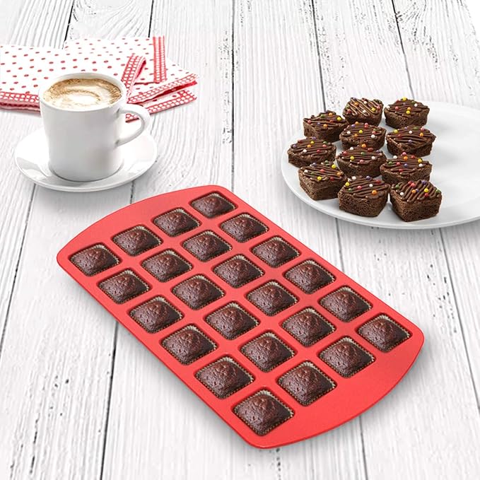 SILIVO Bite-Size Silicone Brownie Pan with Dividers - 2 Pack 24-Cavity Non-Stick Mini Silicone Molds for Brownie Bites, Keto Fat Bombs, Fudges and Chocolates