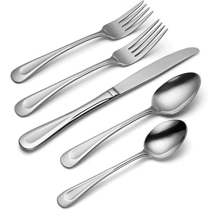 Oneida Silverware Set For 8, Satin Sand Dune 45-Piece Everyday Flatware Set with Serving Utensils,Service For 8, 18/0 Stainless Steel Silverware, Knives Spoons and Forks (Silver, 45 Piece) (Pack of 3) - Image 3