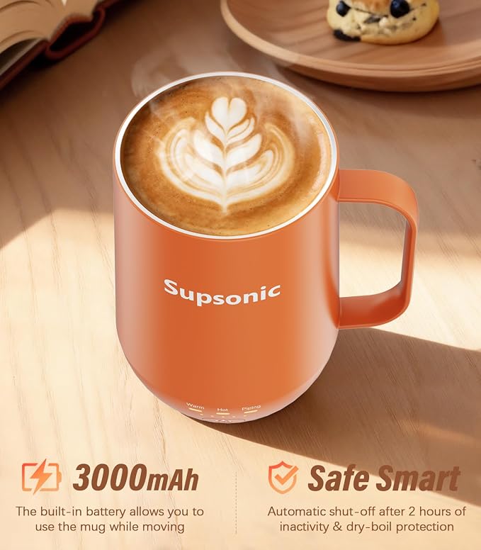 Supsonic - 16oz Self Heating Coffee Mug, Smart Heated Coffee Mug Faster Direct-Contact Heating Up to 149°F, Coffee Mug Warmer Set with Auto Shut-Off - Gifts for Men Women | S2 - Image 3