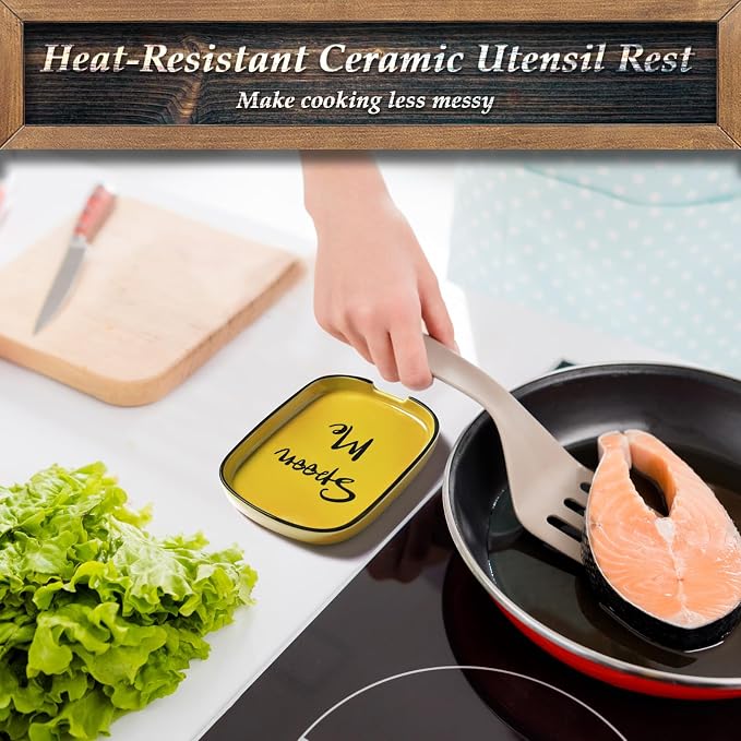 Yellow Spoon Rest for Stove Top, Ceramic Large Spoon Holder, Spoon Rest for Kitchen Counter, Heat-Resistant Cooking Utensil Rest, Yellow Kitchen Decor and Accessories - Image 4