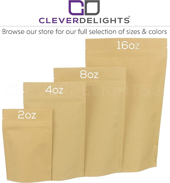 CleverDelights Kraft Stand Up Pouches - 16oz - 100 Pack - 7" x 11.5" x 4" - Image 4