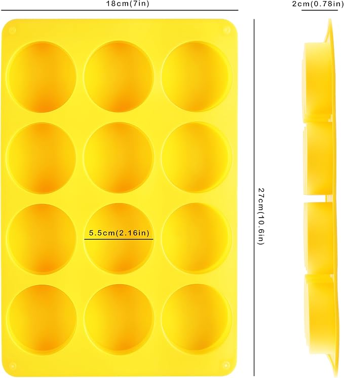 2PCS Molds Silicone, HIA Round 12-Cavity Chocolate Cookie Candy Silicone Mold, Baking Molds for Oreo, Chocolate, Cookie, Candy, Mini Cake, Jelly (Yellow+ Green)