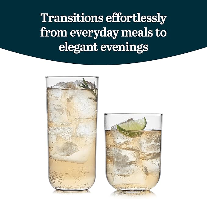 Polaris Axis Tumbler & Rocks Drinking Glasses Set of 16, Glass Cups | 17.75 oz and 15 oz Capacities for Water, Juice, Cocktails, and More with Dishwasher-Safe Convenience for Easy Cleanup - Image 2