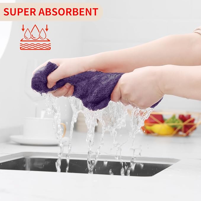 Homaxy 100% Cotton Waffle Weave Kitchen Dish Towels 12-Pack, Eggplant | 13 x 28 Inches, Ultra Soft Absorbent Dish Towels, Quick Drying Cleaning Towels - Image 3