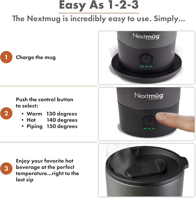 Nextmug Go - Temperature-Controlled, Self-Heating Travel Mug | (Black - 16 oz.) – No App, Long-Lasting Battery for Work & Study, Great Gift for Coffee Lovers - Image 4