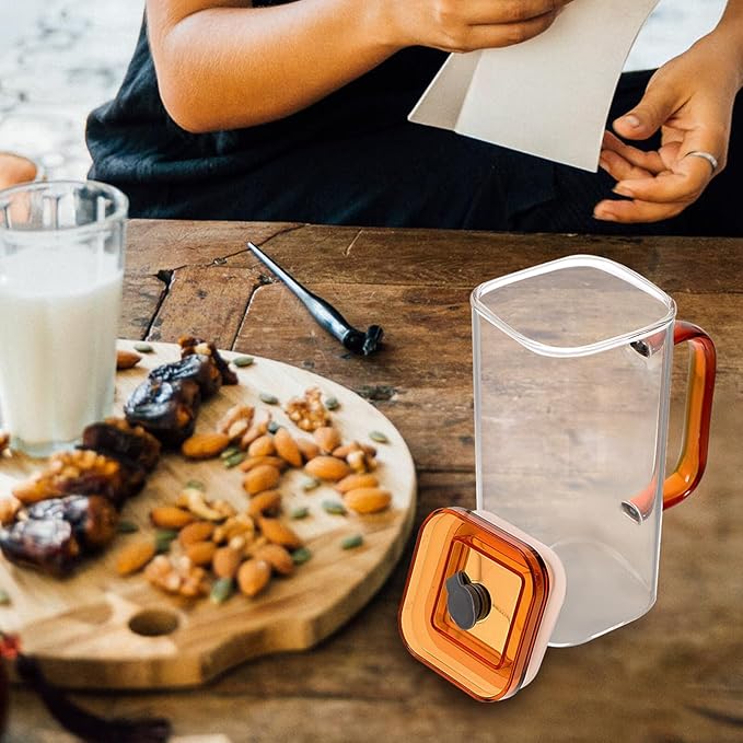 Glass Drinking Cup with Amber Handle High Borosilicate Glass Tumbler with PP Lid and Straw Reusable Cold Beverage Cup for Juice Coffee Milk and Outdoor Use