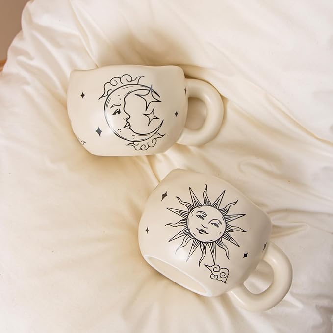 4pcs Boho Style Ceramic Moon and Sun Mugs, 9.4OZ Cute Coffee Cup Set, Matte Cream Color, Dishwasher Safe, Gift for Women/Couples - Image 6