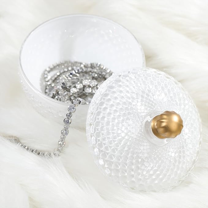 Joeyan 12 oz Small White Glass Jars with Lid,Embossed Glass Candy Dishes,Diamond Faceted Food Container,Decorative Jewelry Box Apothecary Canisters,Colored Kitchen Bathroom Buffet Storage Organizer - Image 6