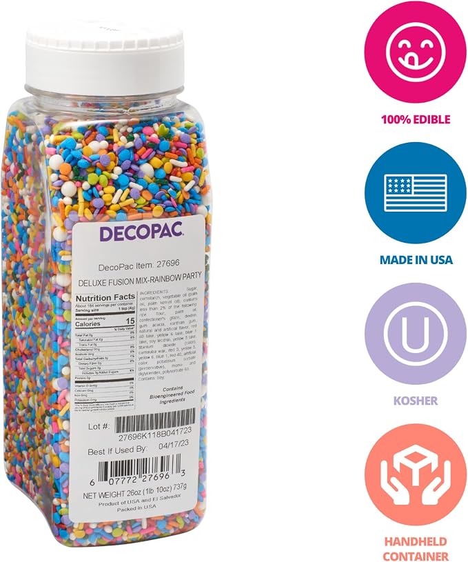 DecoPac Rainbow Party Fusion Mix Sprinkles, 26oz, Shaped Candy Sprinkles in Handheld Container, Magical Edible Decorations For Celebration Cakes, Cupcakes, Cookies and Donuts - Image 2