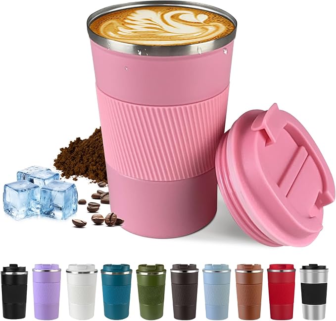 Stainless Steel Travel Coffee Mug with Lid, Vacuum Insulated Leak Proof Cup | Double wall vacuum insulation keeps drinks hot or cold for hours. Leak proof lid and non-slip grip for travel, office and car by SPLMIFA