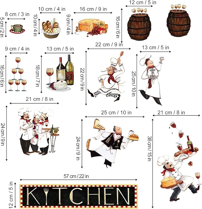 decalmile Chef Kitchen Wine Cake Cooking Dining Room Wall Decals Stickers - Image 4