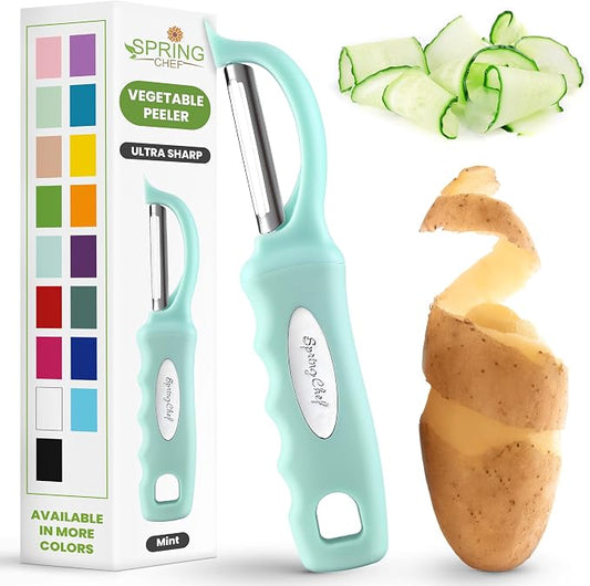 Spring Chef Swivel Vegetable Peeler for Kitchen w/Soft Grip Handle, Mint | Premium Potato Peeler w/ Ultra Sharp Stainless Steel Blades, Multifunctional Veggie Peeler for Apple, Carrot, Cucumber, Fruit by SpringChef