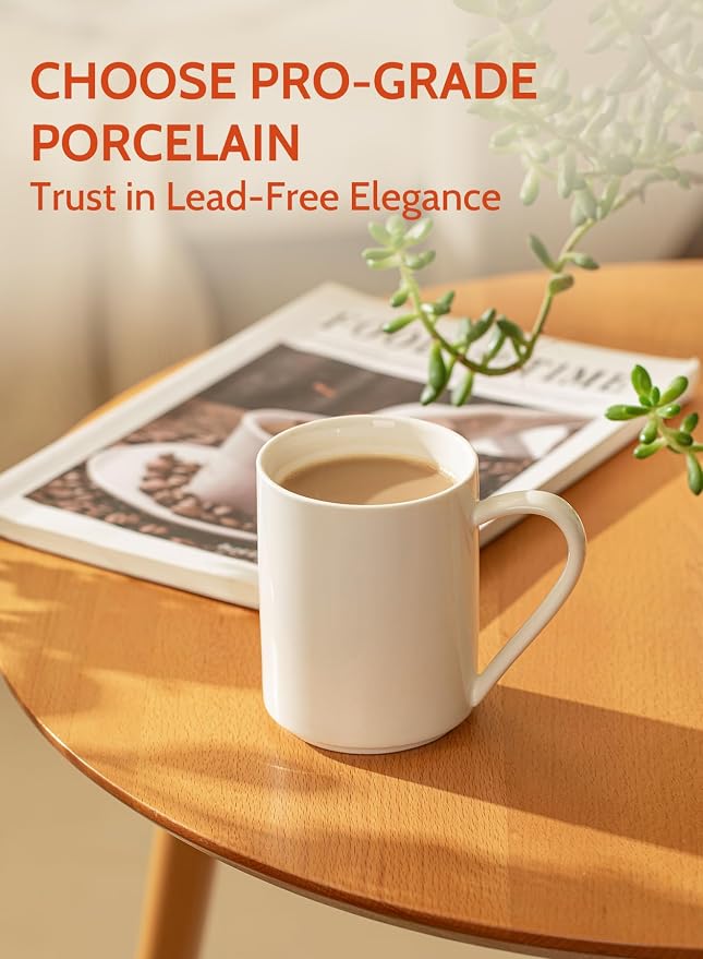 Sweese White Coffee Mug, Porcelain 11 Oz Coffee Mugs Set of 6, Ceramic Coffee Cups with Handle for Coffee, Tea, Cocoa, Cappuccino, Latte and Mulled Drinks - Image 4