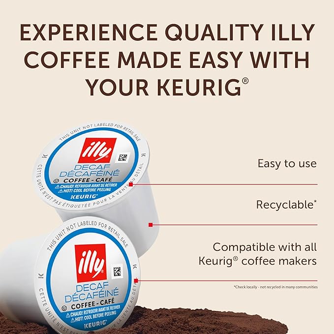 Illy Coffee K Cups - Pods For Keurig Machines – Classico Decaf Roast – Notes of Caramel - Mild, Flavorful & Balanced Flavor - No Preservatives – 10 Count, 6 Pack