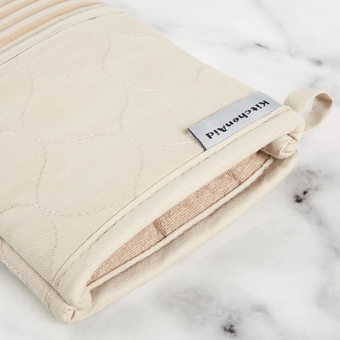 KITCHENAID Quilted Cotton Terry Cloth Oven Mitt, Pot Holder, Kitchen Towel 4-Pack Set, Heat Resistant, Silicone Grip, 16"x26", 7"x13" & 7"x10", Milkshake Tan - Image 7