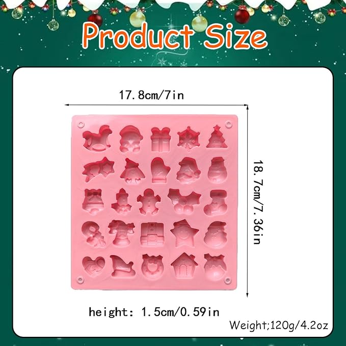 1 Pcs Christmas Silicone Molds for Chocolate Cavity Round Silicone Baking Mold with Santa Claus Snowman Snowflake Elk Shape Design for Candy Chocolate Cookie Mini Cake Jelly Dishwasher