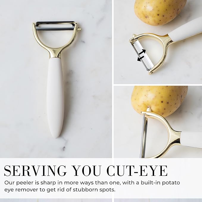 Styled Settings White & Gold Cooking Utensils Set, 8-Piece | Kitchen Utensils Set Includes Can Opener, Tongs and Garlic Press, White and Gold Kitchen Accessories for Kitchens - Image 9