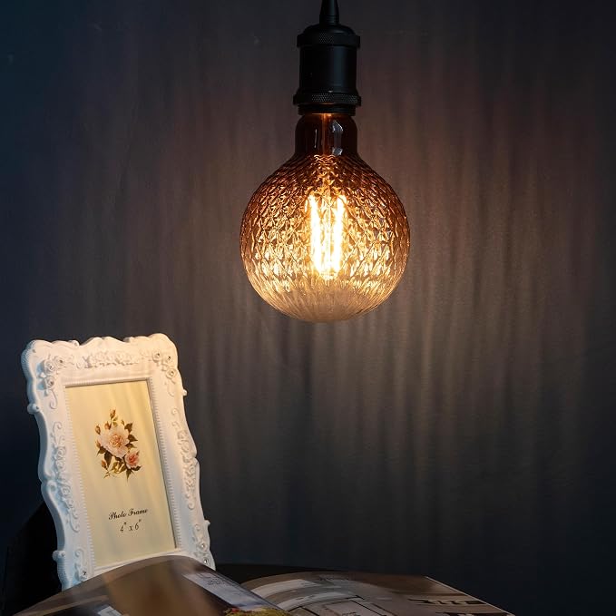 G125 Edison LED Bulb,4W Dim E26,2200K Gradient Brown Diamond Glass | Large Globe Light Bulbs,Squirrel Cage Filament, Cozy Warm Tone, Decorate Bars, Restaurants, Kitchens & All Indoor Occasions - Image 7