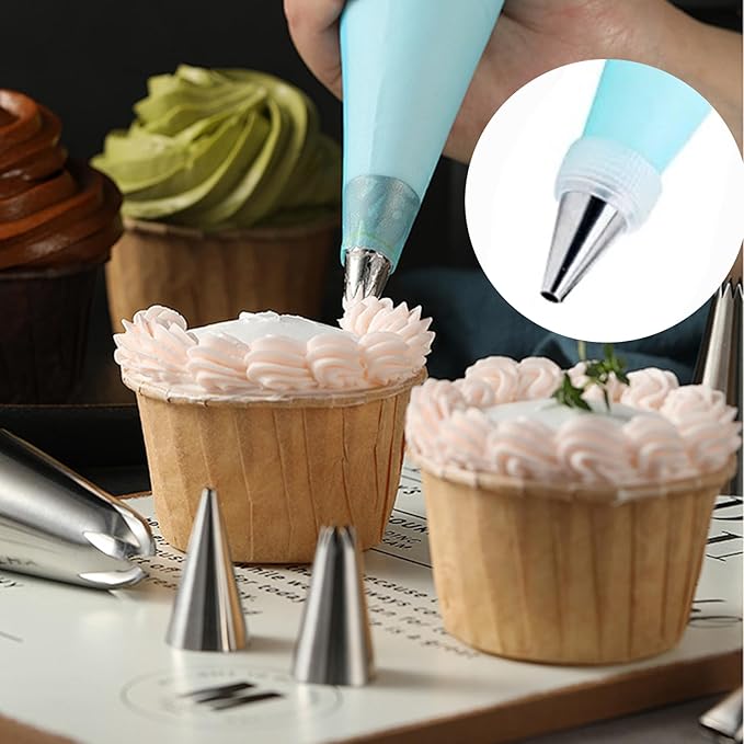 29 Pcs Frosting Piping Kit with 24 Cake Piping Tips, EVA Pastry Bag, 3 Scrapers and 1 Coupler, Cupcake Decorating Tips and Decorating Tips for Frosting, Suitable for Baking and Pastry Lovers