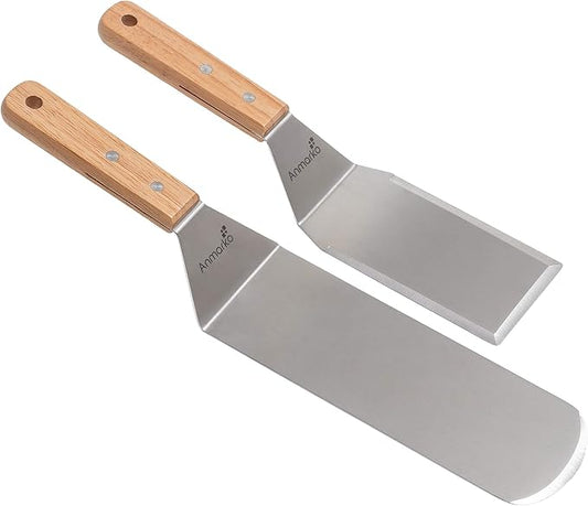 Metal Spatula Set - Griddle Long Spatula - Teppanyaki spatulas - Griddle Scraper and Pancake Flipper or Hamburger Turner - Stainless Steel Utensil great for BBQ Grill Flat Top - Commercial Grade